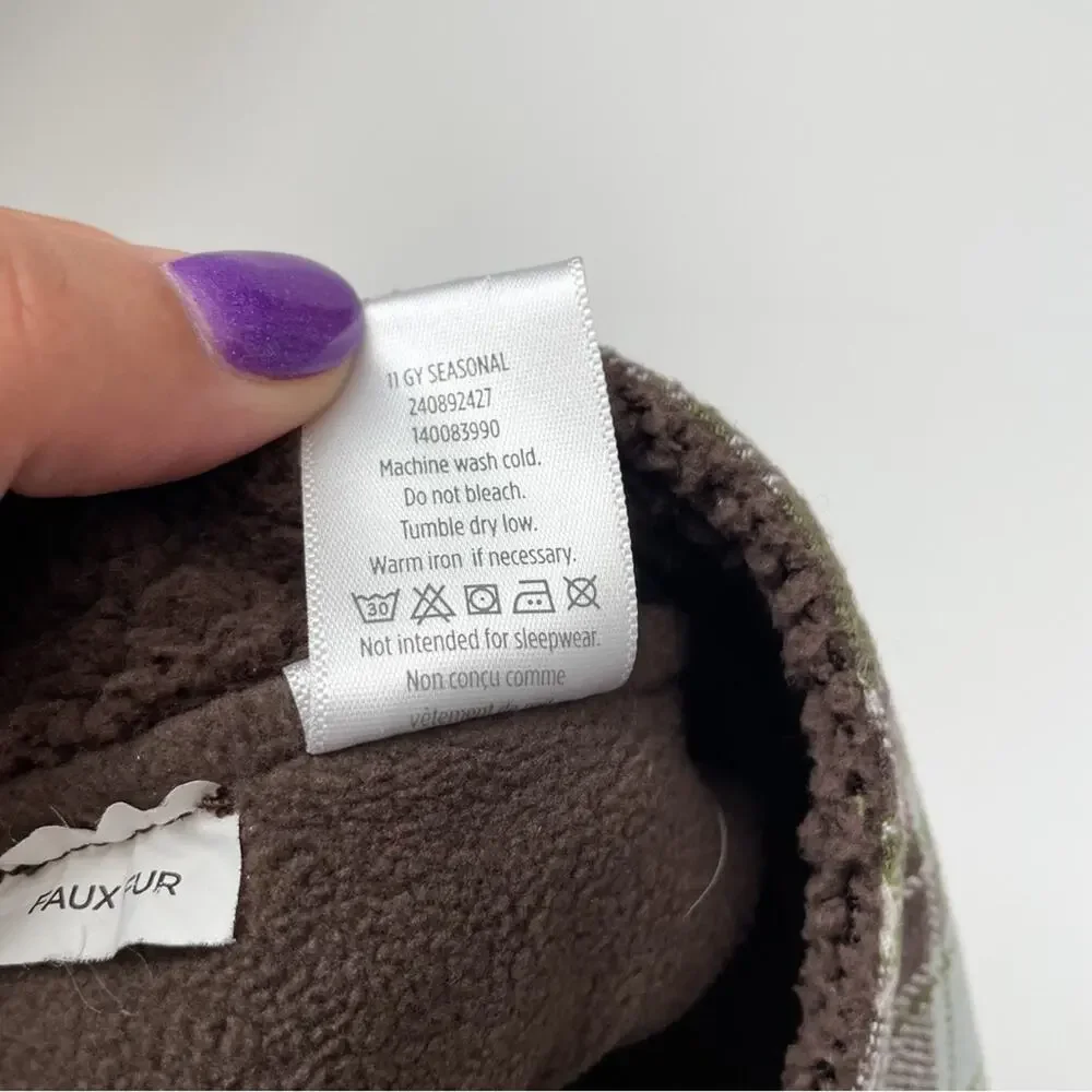 Gymboree Plaid Trapper Hat Green Brown Fleece Lined Winter 3-6 Months Baby